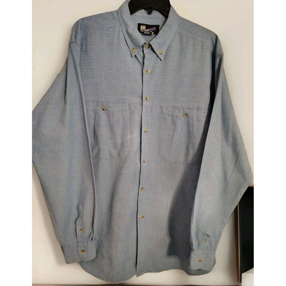 Review Men's Shirt Size M Button Down Pockets Long Sleeve Blue/Purple Cotton